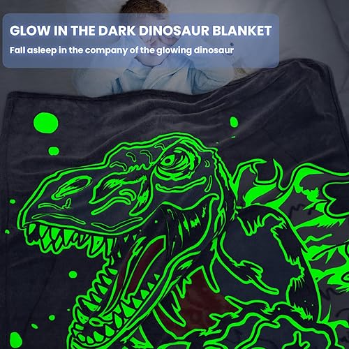 Miniatura 2 de Regalos de dinosaurios para niños, manta que brilla en la oscuridad, manta de dinosaurio de 1 a 15 años, regalo de cumpleaños, Navidad, día de San