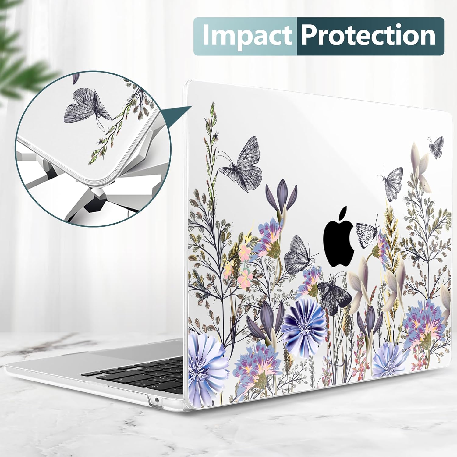 TWOLSKOO for MacBook Air 15 inch Case 2025 2024 2023 Release M4 A3241 M3 A3114 M2 A2941, Plastic Hard Shell & Screen Protector & Keyboard Cover & Type C Adapter, Garden Flower - Image 7