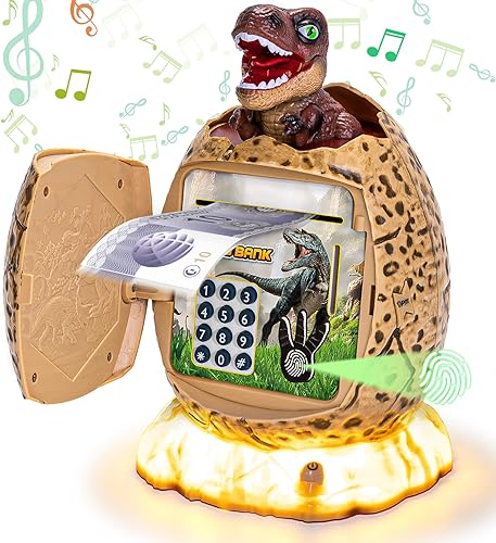 G.C Alcancía de dinosaurio para niños con huella digital electrónica y contraseña, mini juguetes para cajeros automáticos para niños, banco de