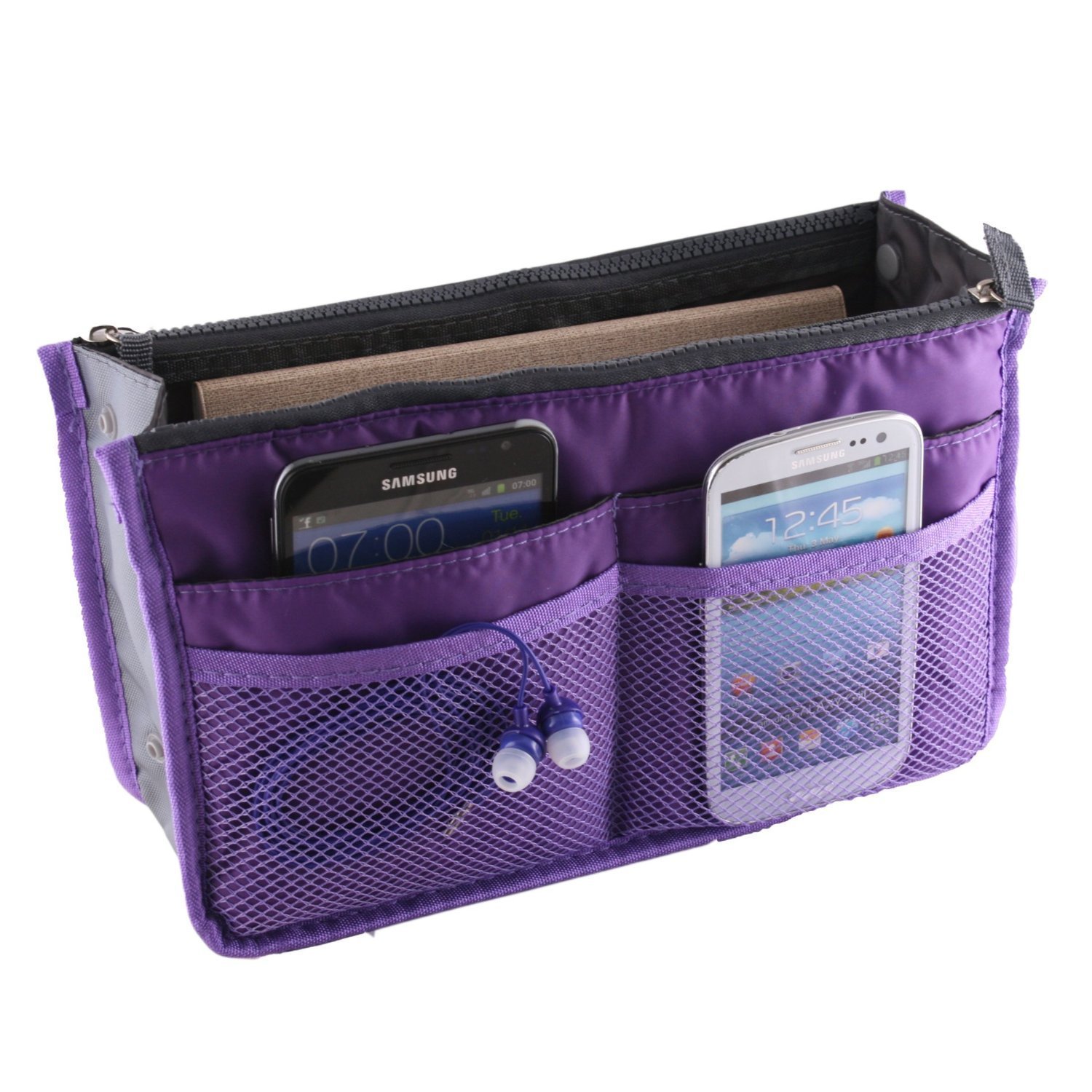 POPBLOSSOMLarge Purse Organizer Insert Handbag Pouch Tidy & Neat (Ships From USA) (Purple)