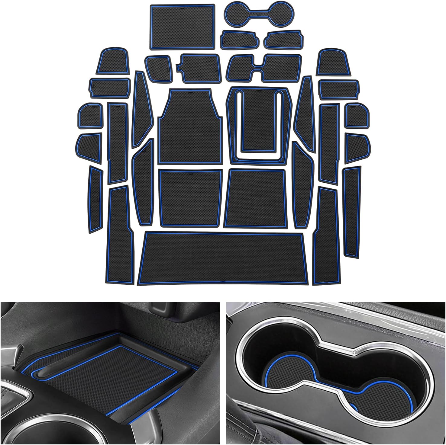 smabee 30PCS Center Console Liner for Chevy Traverse 2018-2023 Cup Holders Inserts Door Slot Mats Anti-Dust Mats Interior Accessories (Bule)