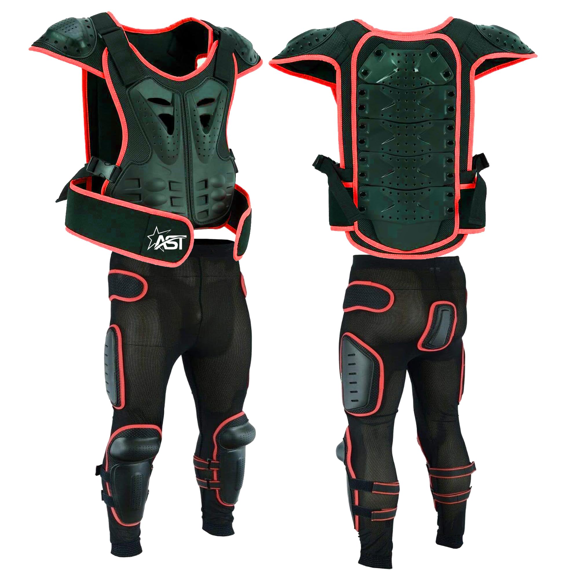 Kids Motorcycle Armor Protective Suit For Racing Body & Sleevless Chest Spine Protector Jacket Support Protector for Motorbike Racing Cycling & Skating with Black Protective Trouser