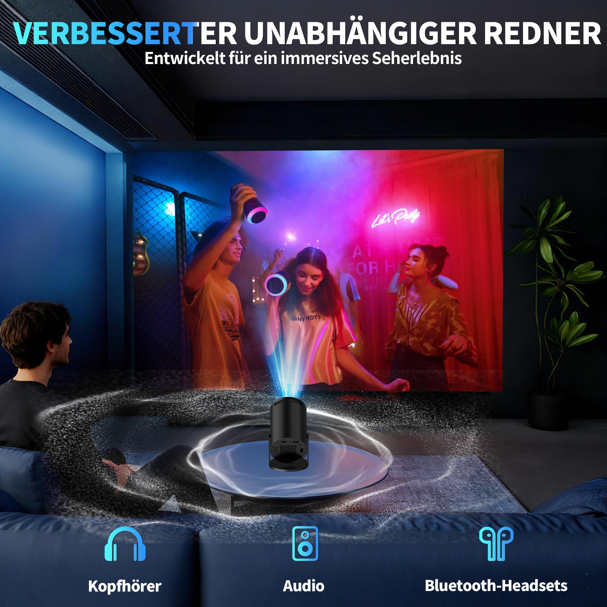 Mini Beamer Unterstützt 4K 1080P 2026 Neuer Tragbarer Projektor mit 5G WiFi 6 und BT 5.4, Beamer Klein Projektor mit Automatische Trapezialkorrektur 180 ° Drehung für HDMI/Tv Stick/USB/Laptop, Schwarz