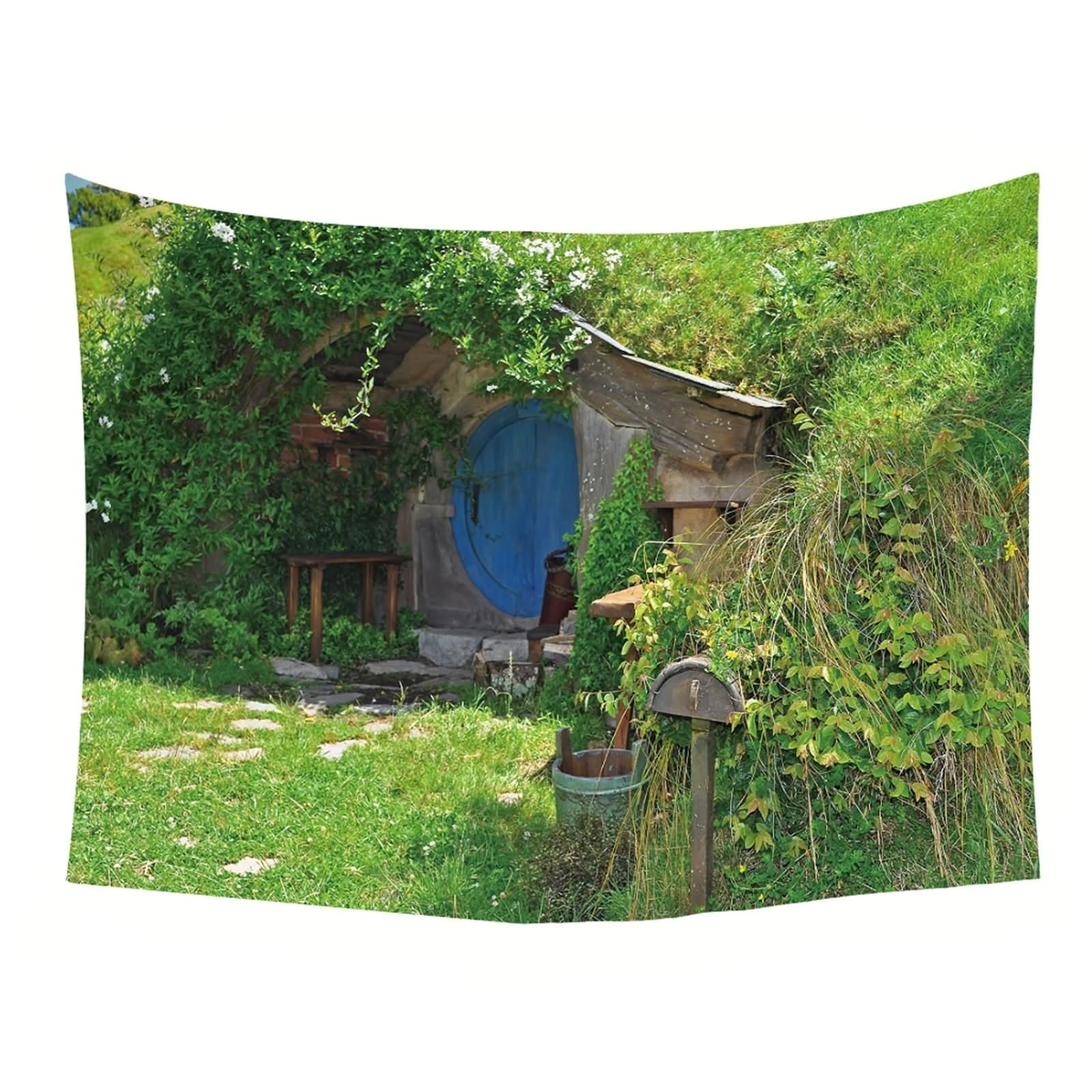 Aotiwe Tapiz estético bohemio, bohemio, para exteriores, estilo chalet, paisaje, verde, para colgar en la pared, vintage, 102 x 94 pulgadas