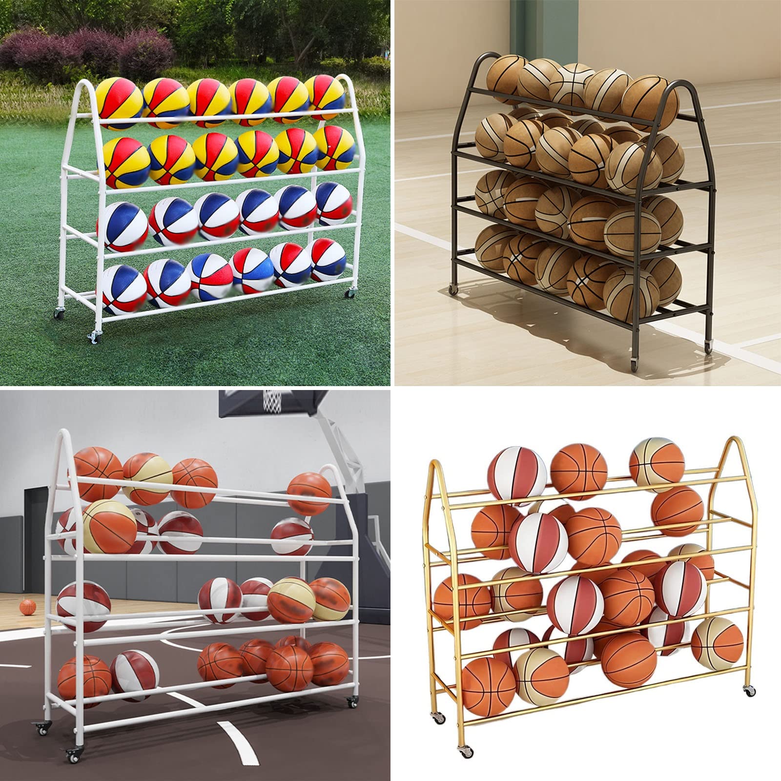 Soporte De Fútbol Para Baloncesto De 4 Capas Almacenamiento Con Ruedas