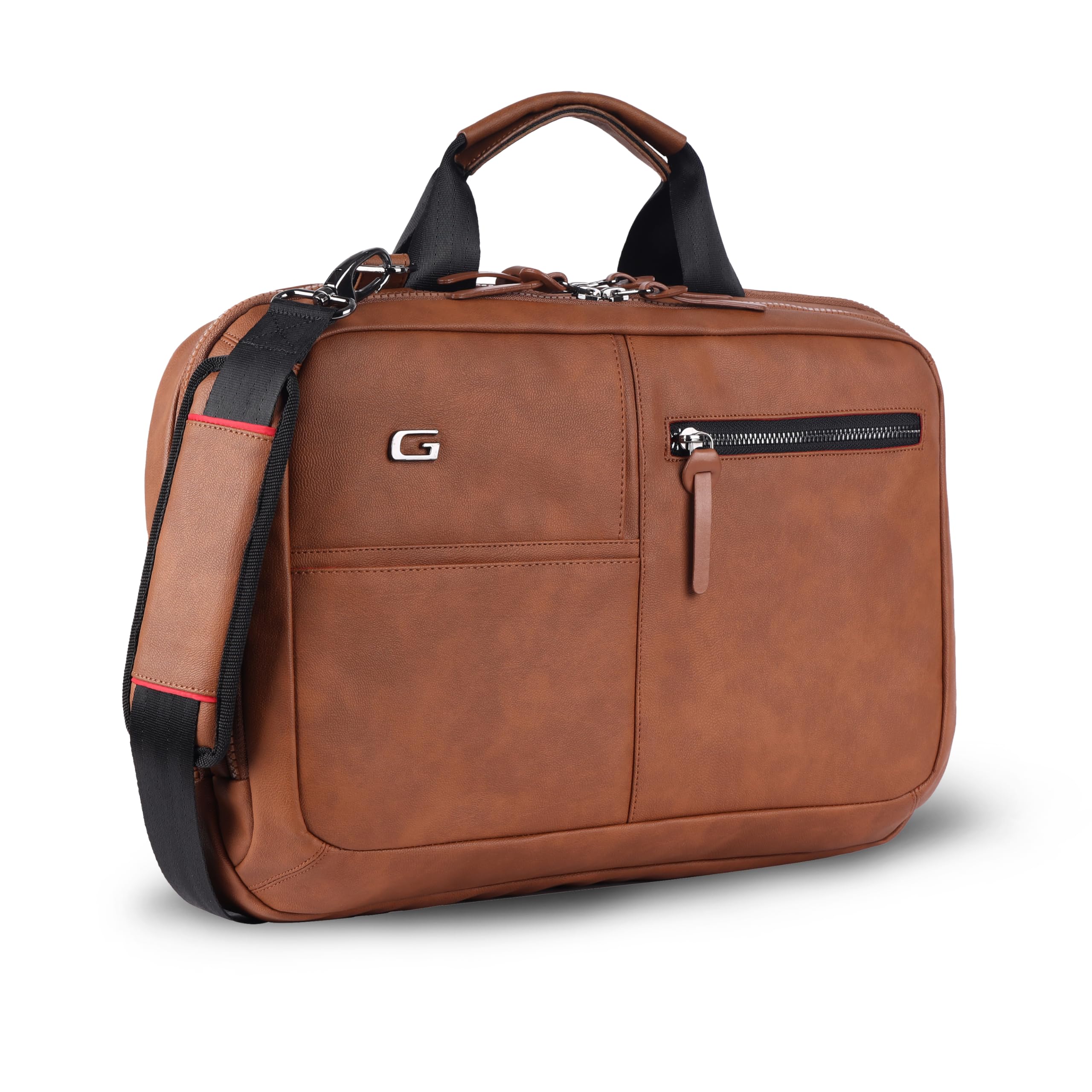 Professional 19.5L Small Faux Leather 15.6" Laptop Briefcase/Office Bag/Laptop Messenger Bag for Men/Women(Tan-Black)-image-14