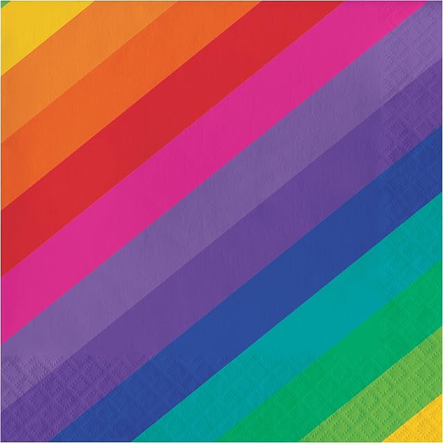 Creative Converting 665972 Rainbow Stripes Lunch 3-Ply Paper Napkins, Multicolor, 6.5", 16 Ct.
