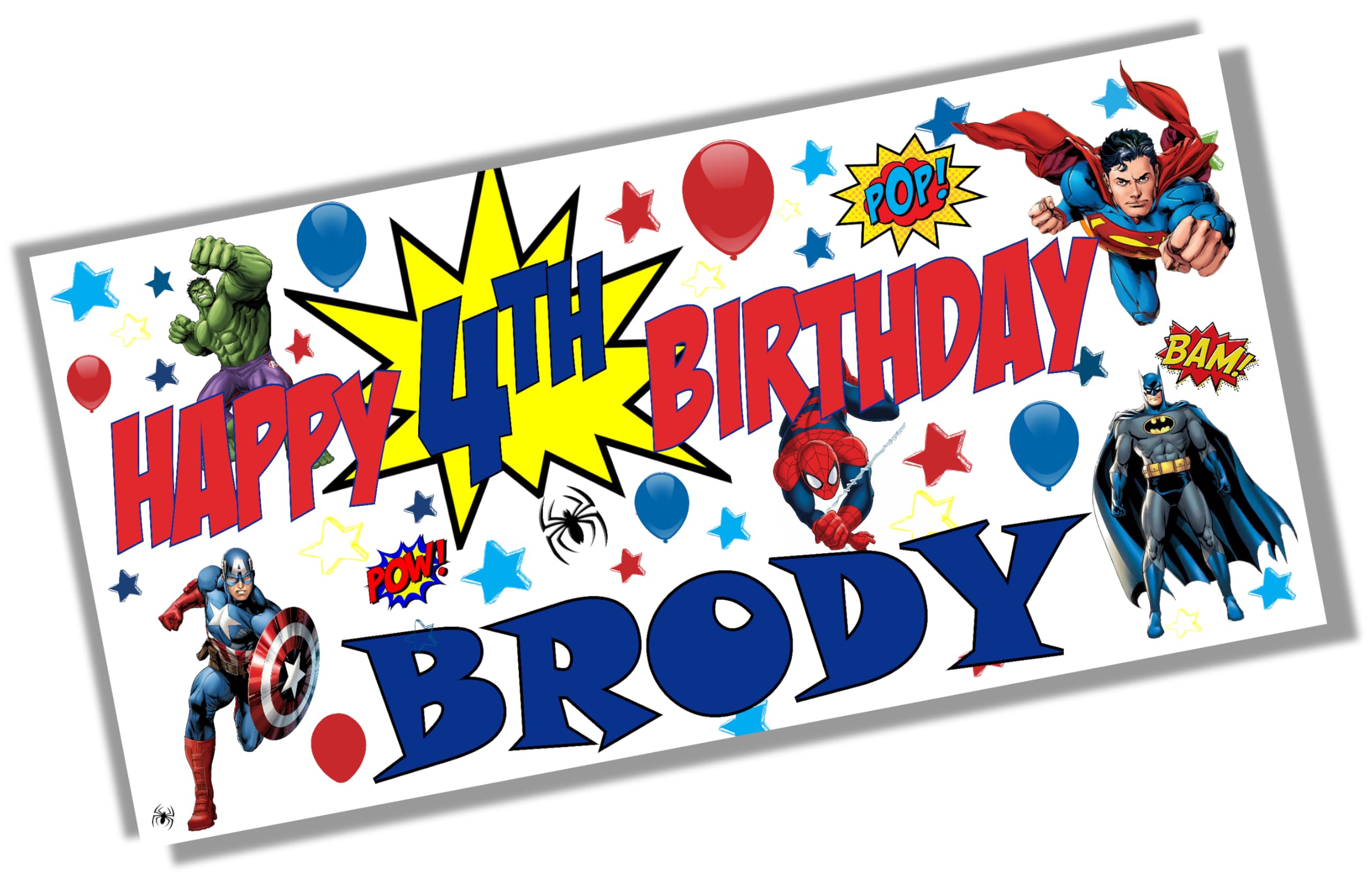 Personalised Birthday Banners for Boys Superhero Party Decorations Customised Poster with Name and Any Age - 1st, 2nd, 3rd, 4th, 5th, 6th, 7th, 8th, 9th, 10th - Large 4ftx2ft — image 1