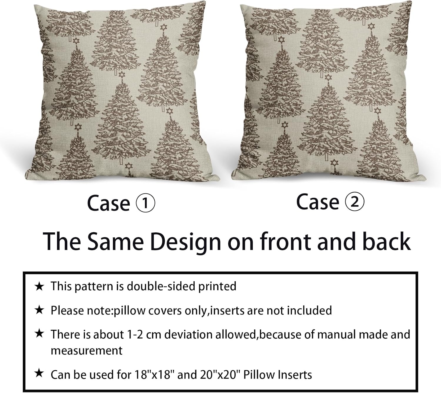 Brown Christmas Pillow Covers 24x24 Set of 2 Xmas Tree Star Rustic Holiday Print Decorative Outdoor Pillowcases Farmhouse Vintage Winter Decorations Throw Cushion Case Decor for Couch Sofa Bed