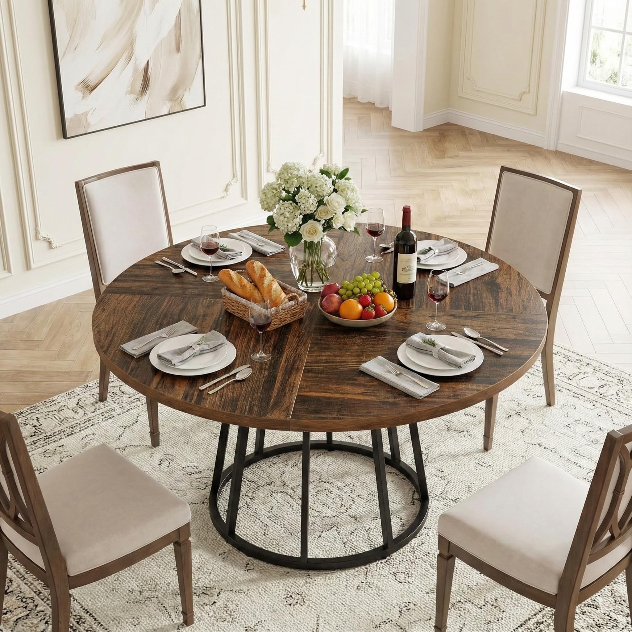 Lailang Mesa de comedor redonda de 120 cm, mueble de comedor, mesa de madera, mesa de comedor ahorra espacio, mesa de salón moderna, mesa de reuniones para oficina, 120 x 120 x 75 cm