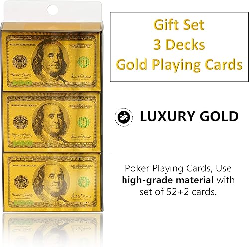 Miniatura 2 de Magic Kiss Naipes impermeables del póker de la hoja del oro y de la plata, baraja de plástico que juega a las cartas regalo (oro 3 cubiertas)