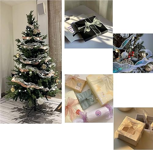 Miniatura 5 de Cinta de organza transparente de 1.5 pulgadas, nudo ondulado verde marino, 25 yardas para envoltura de regalos, envoltura de ramos, manualidades,