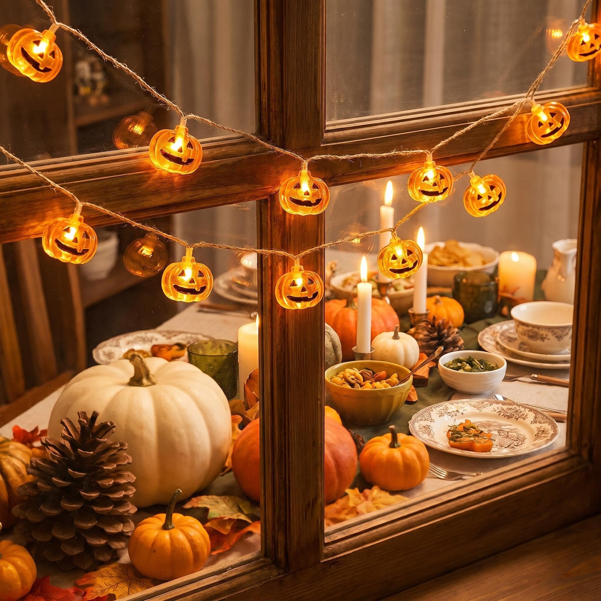 Halloween Pumpkin String Lights 2M 20 LEDs, Steady On Battery Operated Waterproof Fairy Lights, Indoor Outdoor Halloween Decorations Autumn Fall Thanksgiving Decor for Home Party Garden (style 1)