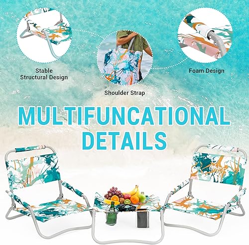 Miniatura 5 de #WEJOY Juego de 2 sillas de playa y mesa, mochila ligera y plegable, silla de playa para exteriores, playa, césped, camping, picnic, juego de sillas