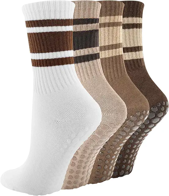 Women's Non-Slip Pilates Socks - 4 Pairs for Yoga & Fitness (UK 8-12)