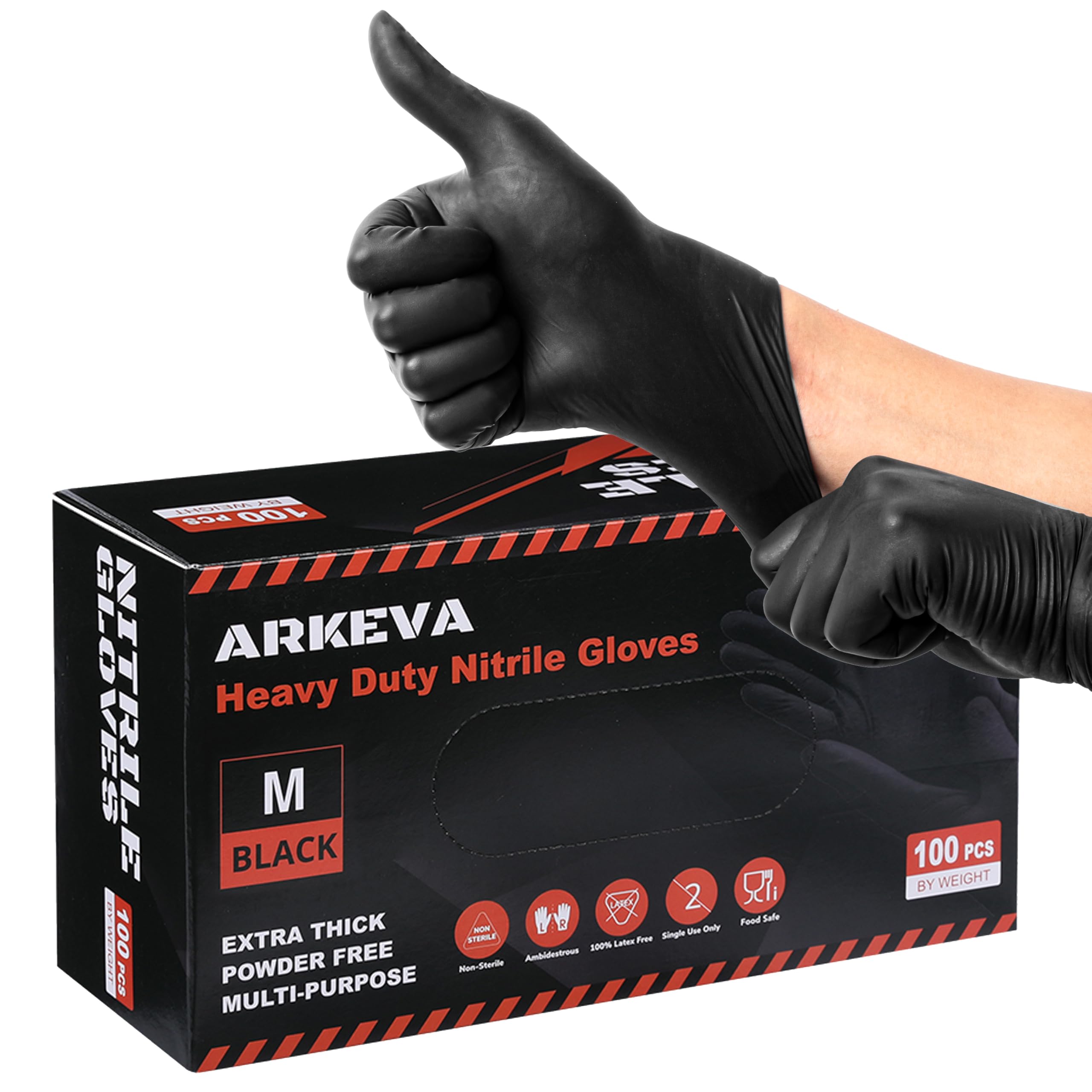 ARKEVA Black Nitrile Disposable Gloves 6 Mil. Chemical Resistance, Tear-Resistance, Latex & Powder Free