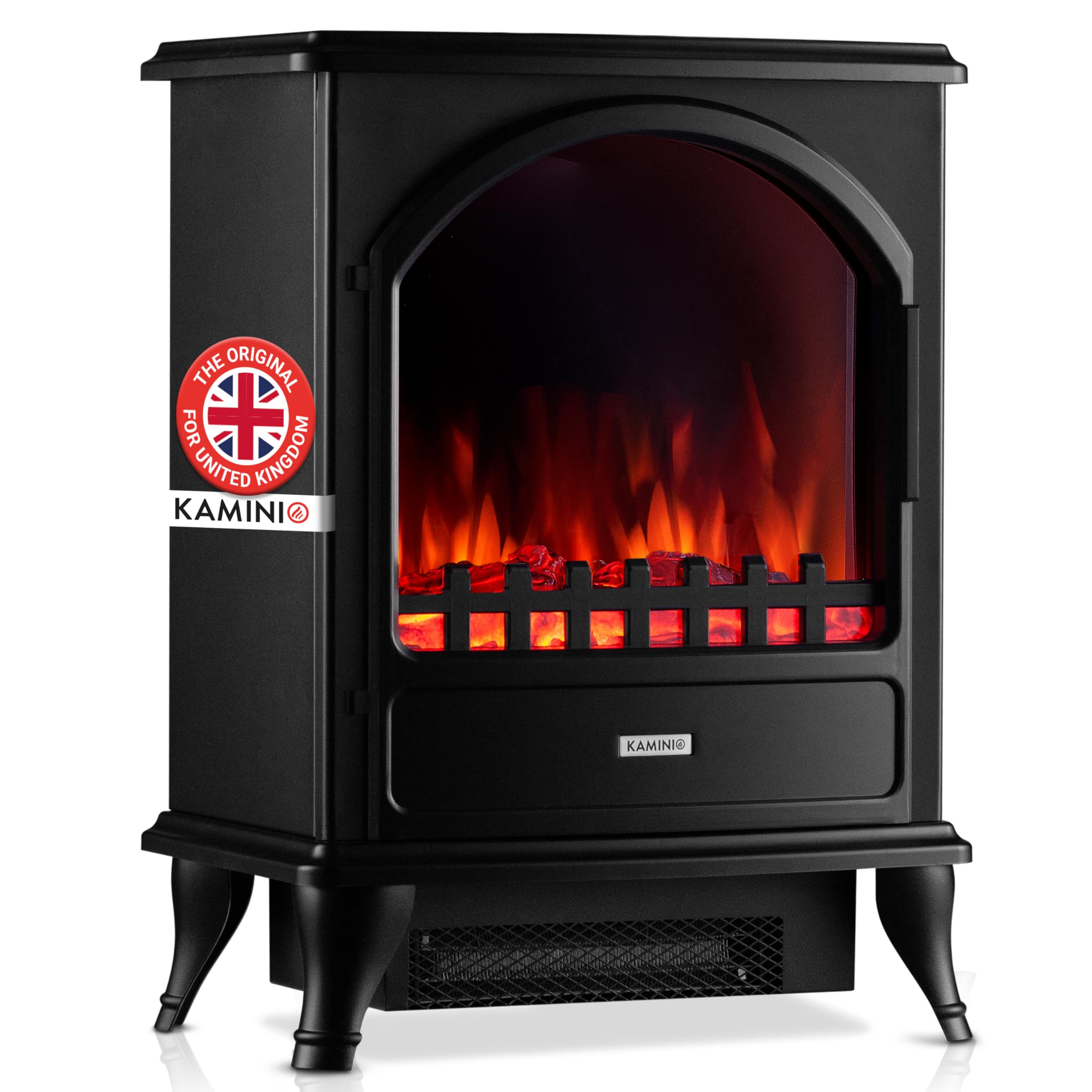 KAMINIO Electric Fireplace LENI - Electrical Stove with Heater, 3D Flame Effect (Black)