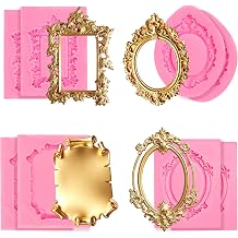 8 PCS Picture Frame Molds Silicone, Baroque Style Vintage Photo Frame Fondant Molds for Cake Decorating, Cupcake Topper Chocolate Candy Polymer Clay