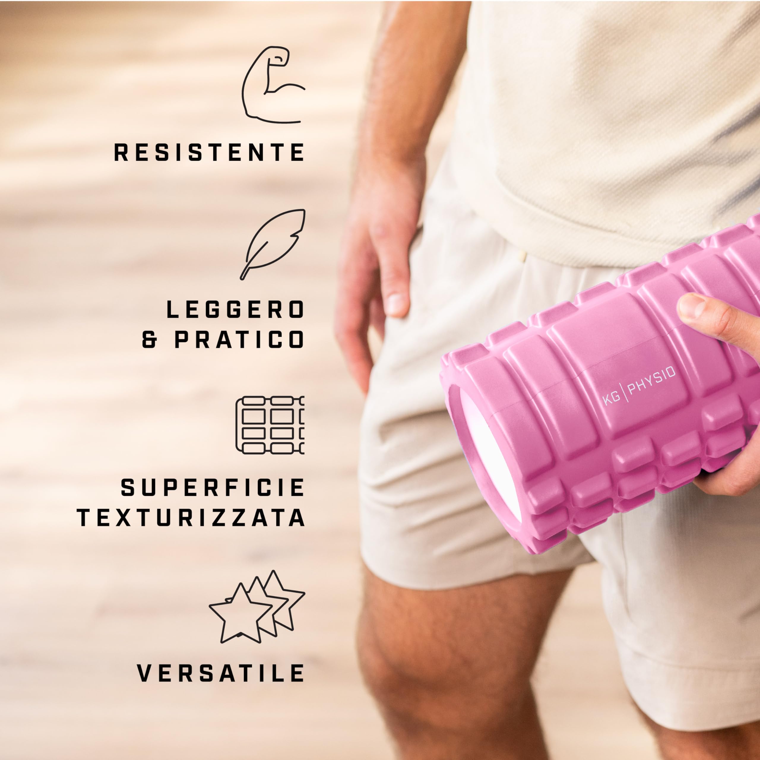 KG Physio Foam Roller - Rullo massaggio muscolare per gambe, schiena e braccia - ultraleggero essenziale per rilasciare le tensioni muscolari - 33x12cm