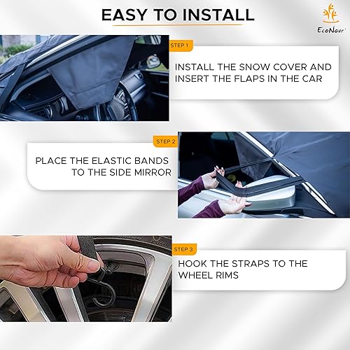Miniatura 6 de EcoNour Cubierta de parabrisas para hielo y nieve  Cubierta de parabrisas con correa elástica de gancho en S  Diseño de doble correa resistente al