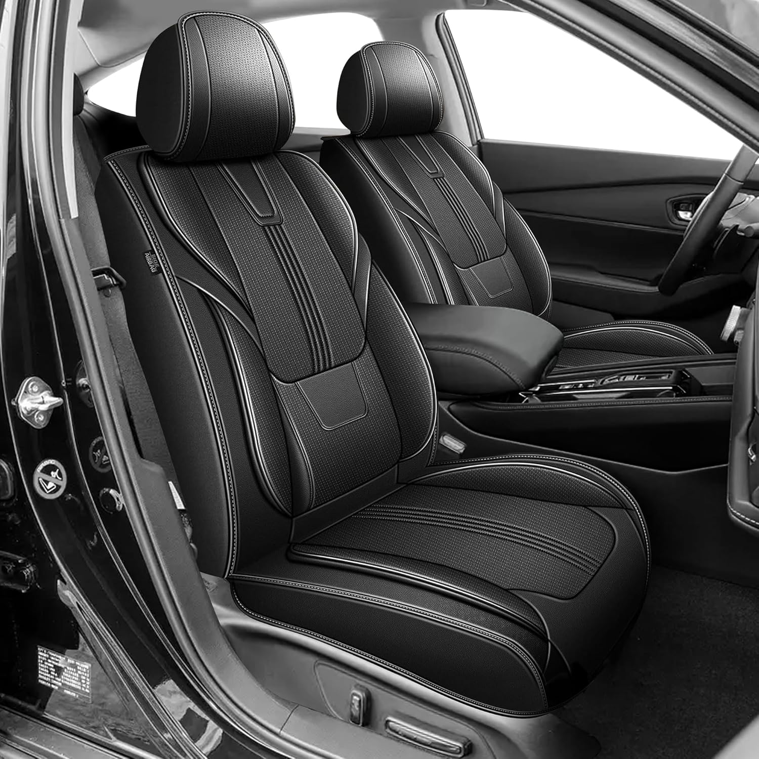 AOMSAZTO Car Seat Covers Full Set Custom Fit for Honda Accord 2003-2017: EX-L, LX, EX, Sport, Touring, SE, Leather Seat Cover Breathable Waterproof Compatible Airbag (Black)