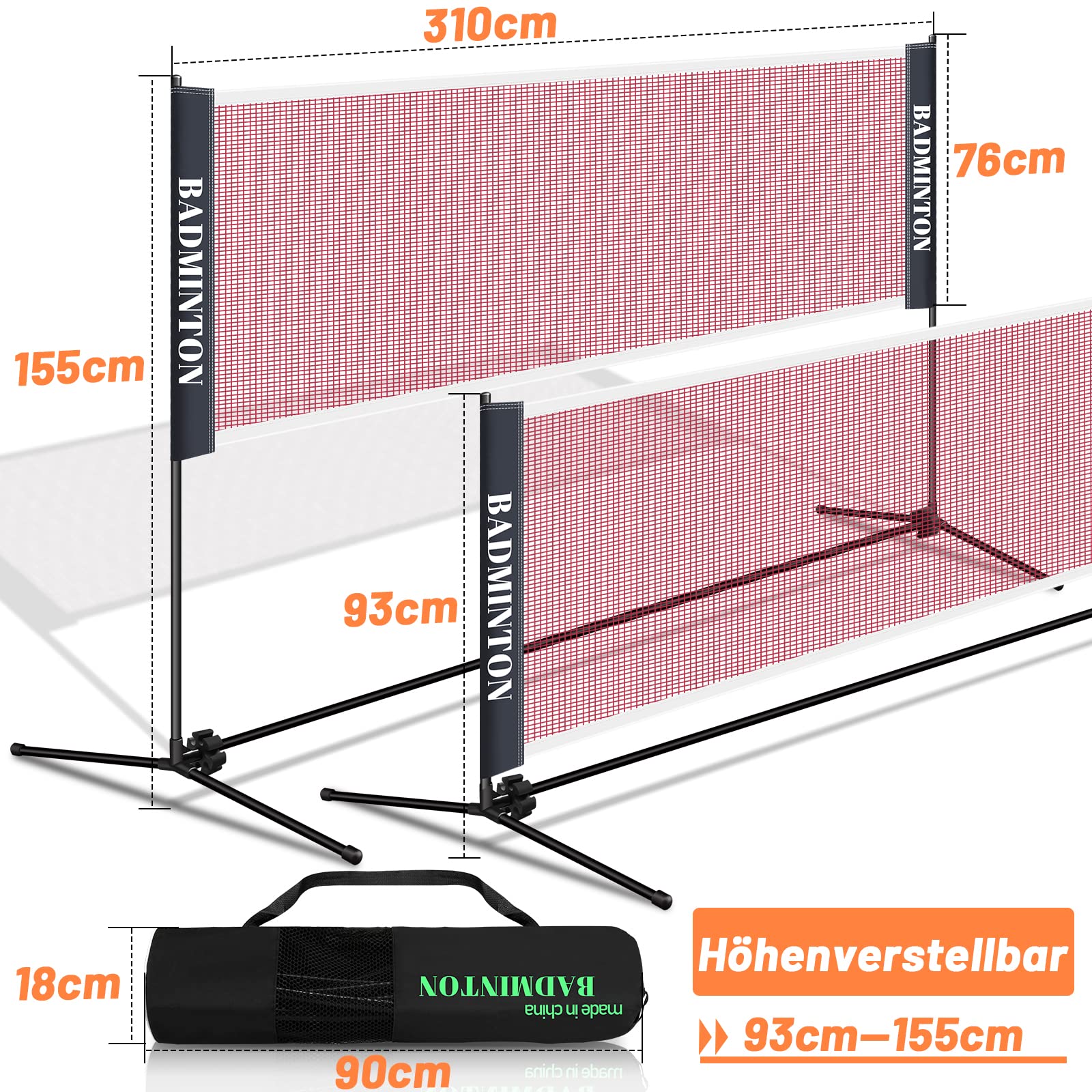 Ikodm Badmintonnetz Badminton Netz Tennisnetz Tragbares Federball mit Verstellbaren höhenverstellbar faltbares Federball Netz für Garten Indoor Outdoor Trainingsnetz