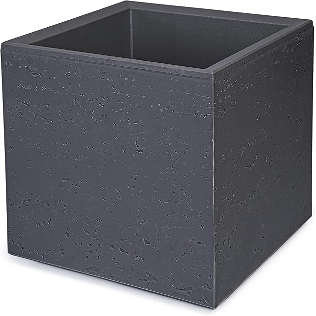 KONZEPT KONZEPT Großer Pflanzkübel auf Rollen, aus 100 % recyceltem Material - 30x30x30cm, für innen und außen, quadratisch, anthrazit in Beton-Optik, mobil – ideal für Garten, Terrasse, Balkon und Wohnräume  — Pflanzkübel