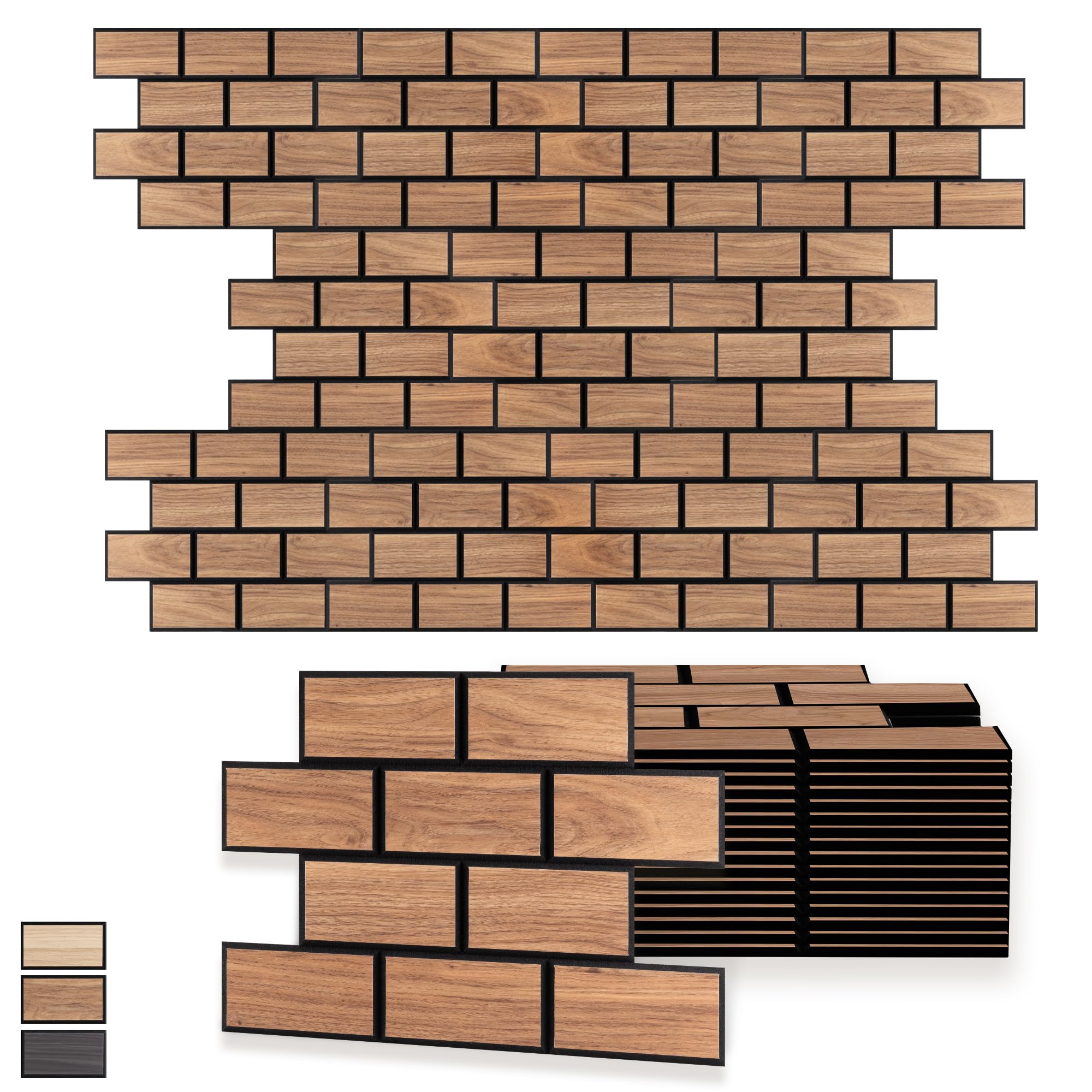 WoveN SounD Brick Acoustic Panels, Teak, 16 Pack, 16x12 in