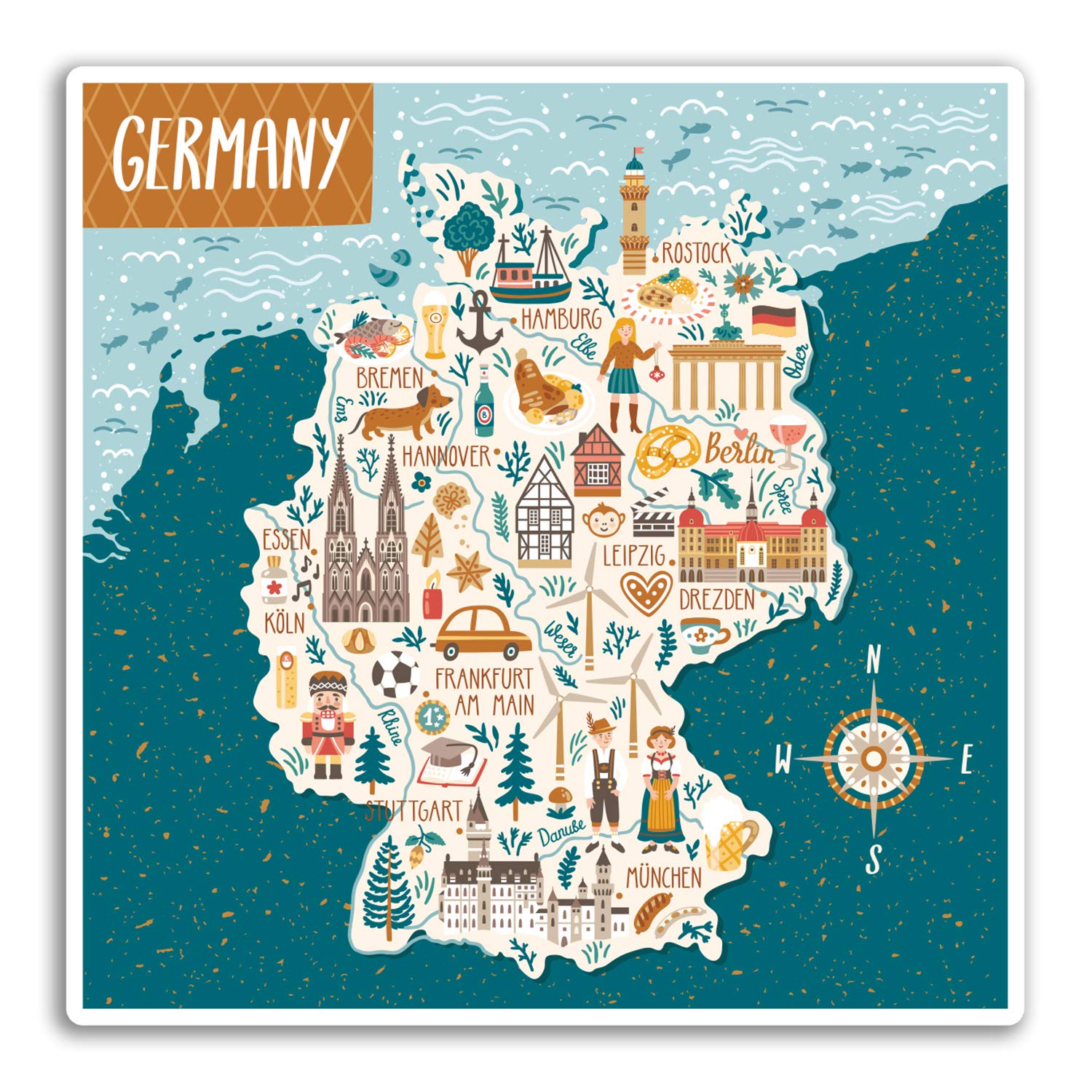 Destinationvinyl Multicolor 2 X 10Cm Germany German Map Vinyl Stickers - Sticker Luggage Travel #19277 (10Cm Wide)