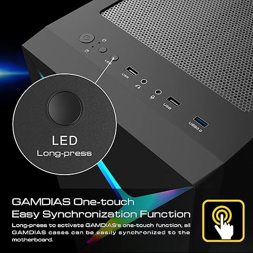 Miniatura 8 de GAMDIAS ATX Mid Tower - Carcasa para computadora de videojuegos con puerta abatible de vidrio templado, 1 ventilador ARGB de 4.724 in y
