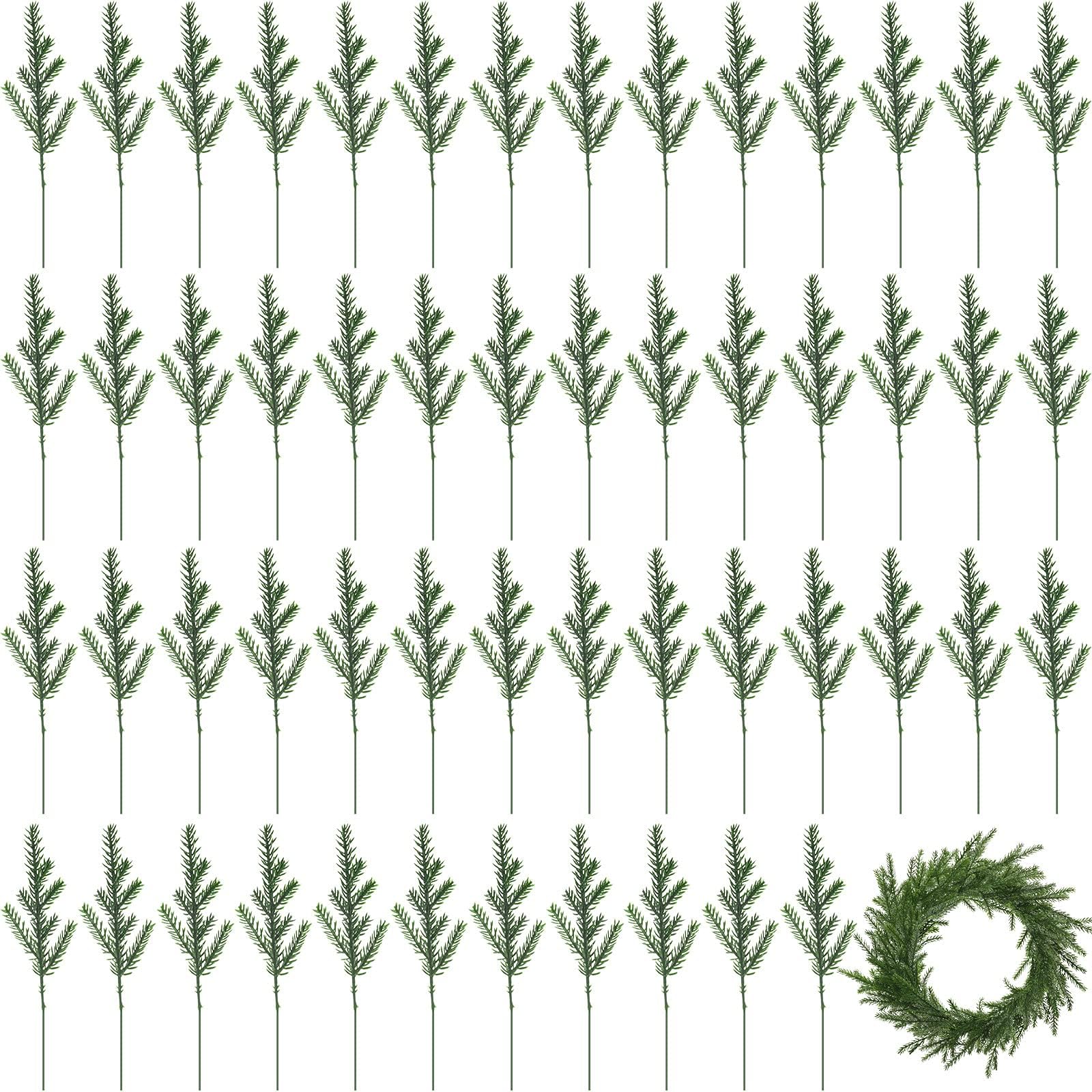 120 Pieces Artificial Pine Needles Garland Branches Pine Floral Picks Green Plants Christmas Tree Fake Greenery Pine Branches for DIY Garland Wreath Embellishing Home Garden Decoration, 6.7 x 2 Inch