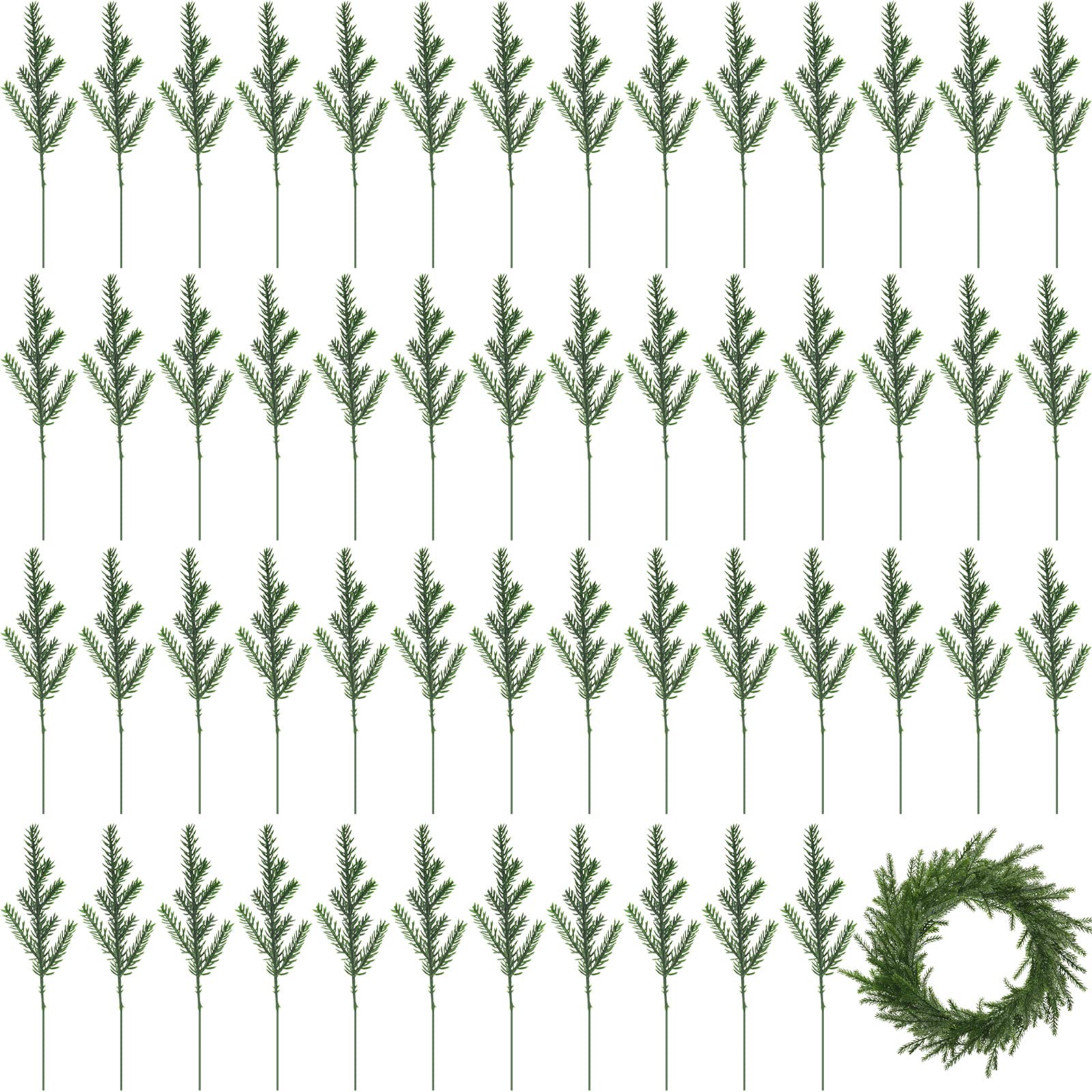 120 Pieces Artificial Pine Needles Garland Branches Pine Floral Picks Green Plants Christmas Tree Fake Greenery Pine Branches for DIY Garland Wreath Embellishing Home Garden Decoration, 6.7 x 2 Inch