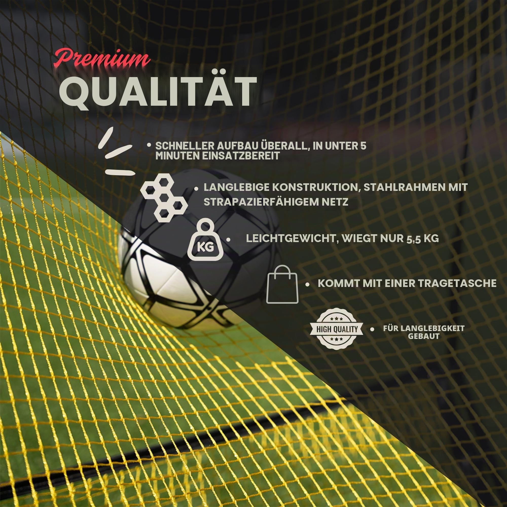 MATCHU - 2-in-1 Fußball Rebounder - Kickback - Geeignet für Fußball und Handball - 183 x 130 cm - Schwarz/Gelb
