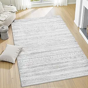 3x5 Area Rug Machine Washable Non Slip Rug Distressed Neutral Moroccan Boho Rug Ultra Soft Indoor Rugs for Bedroom Living Room Entryway Kitchen Foyer Bedside, Grey