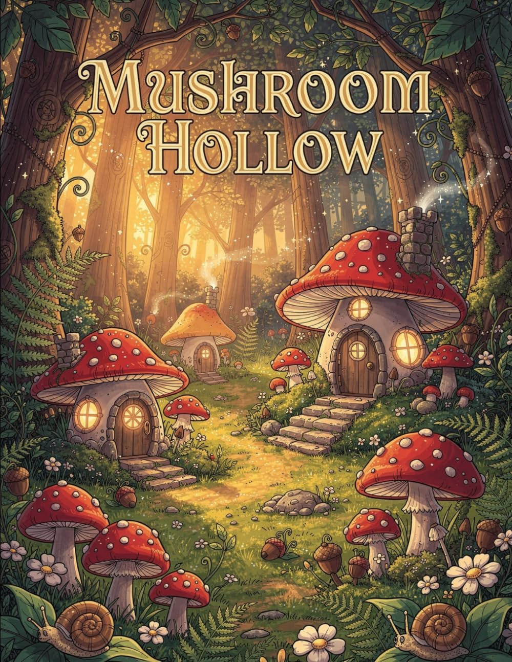 Mushroom Hollow: 40 Cottagecore Mushroom Villages and Forest Coloring Pages