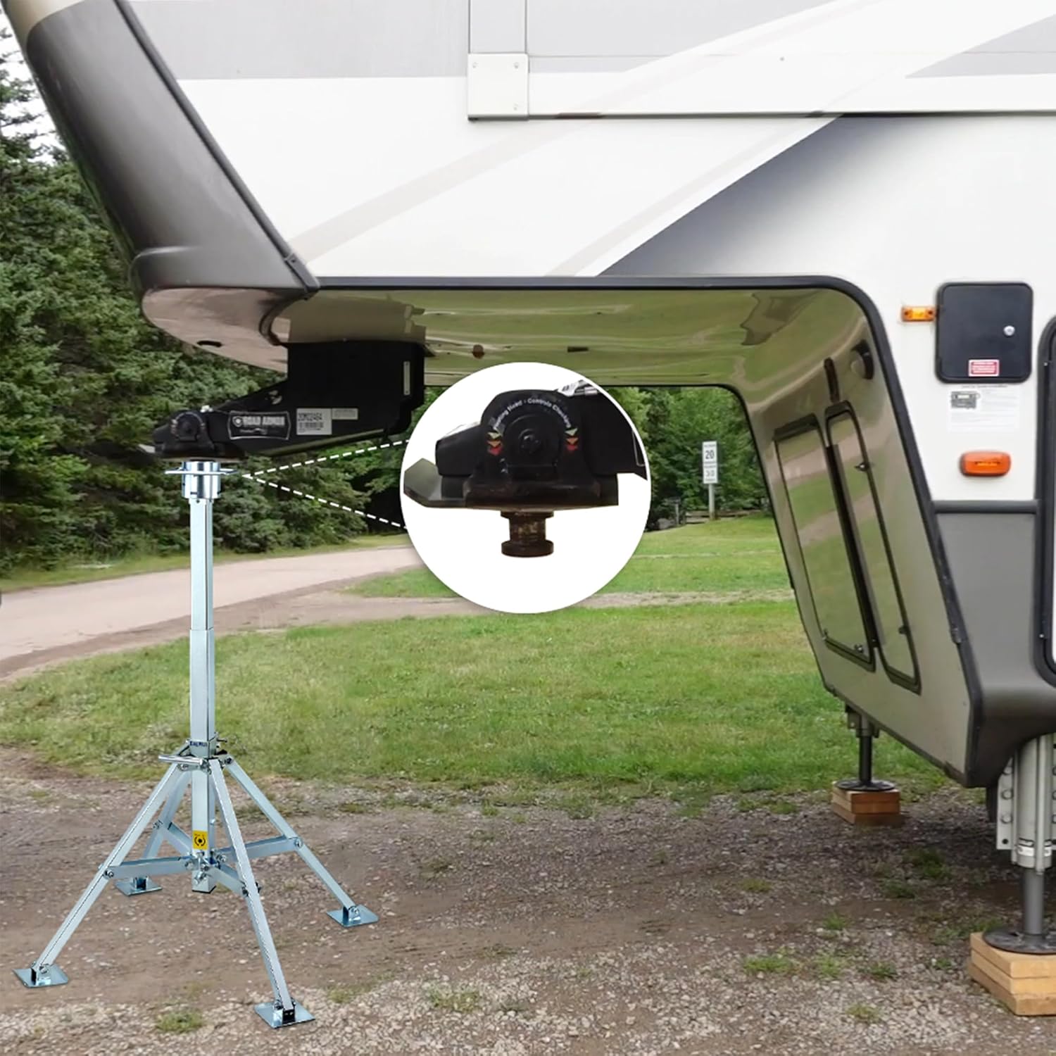5th-Wheel RV King Pin Tripod Stabilizer - Heavy Duty 4-Leg Quadripod Jack, Allow Drill Adjust, Adjustable Height from 30" to 57.5" with 5500 Lbs Load Capacity Power-Operated Jacks