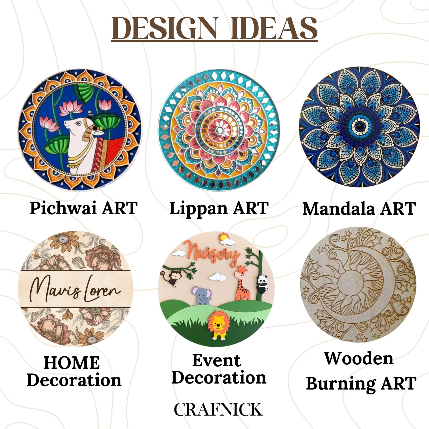 CRAFNICK® DIY MDF Cutouts Flower | Pine Wood 10 Inch 2.5mm Thick | Unfinished Wood Slices for Resin Art, Lippan, Mandala Painting | MDF Boards for Art and Craft | DIY MDF Cutouts | MDF Plaque (5) 1
