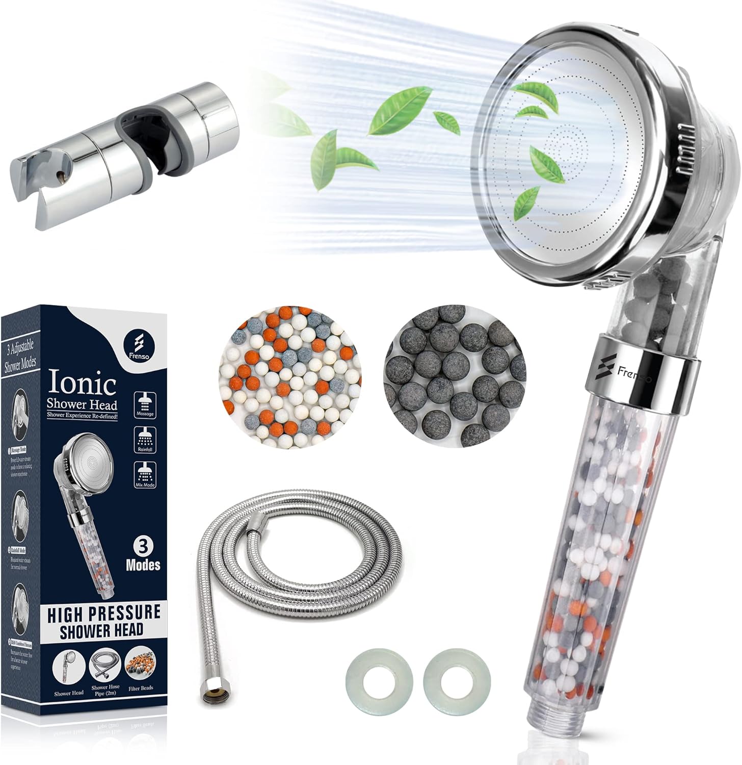 FRENSO Ionic Shower Head with 2M Shower Hose and Adjustable ABS Shower