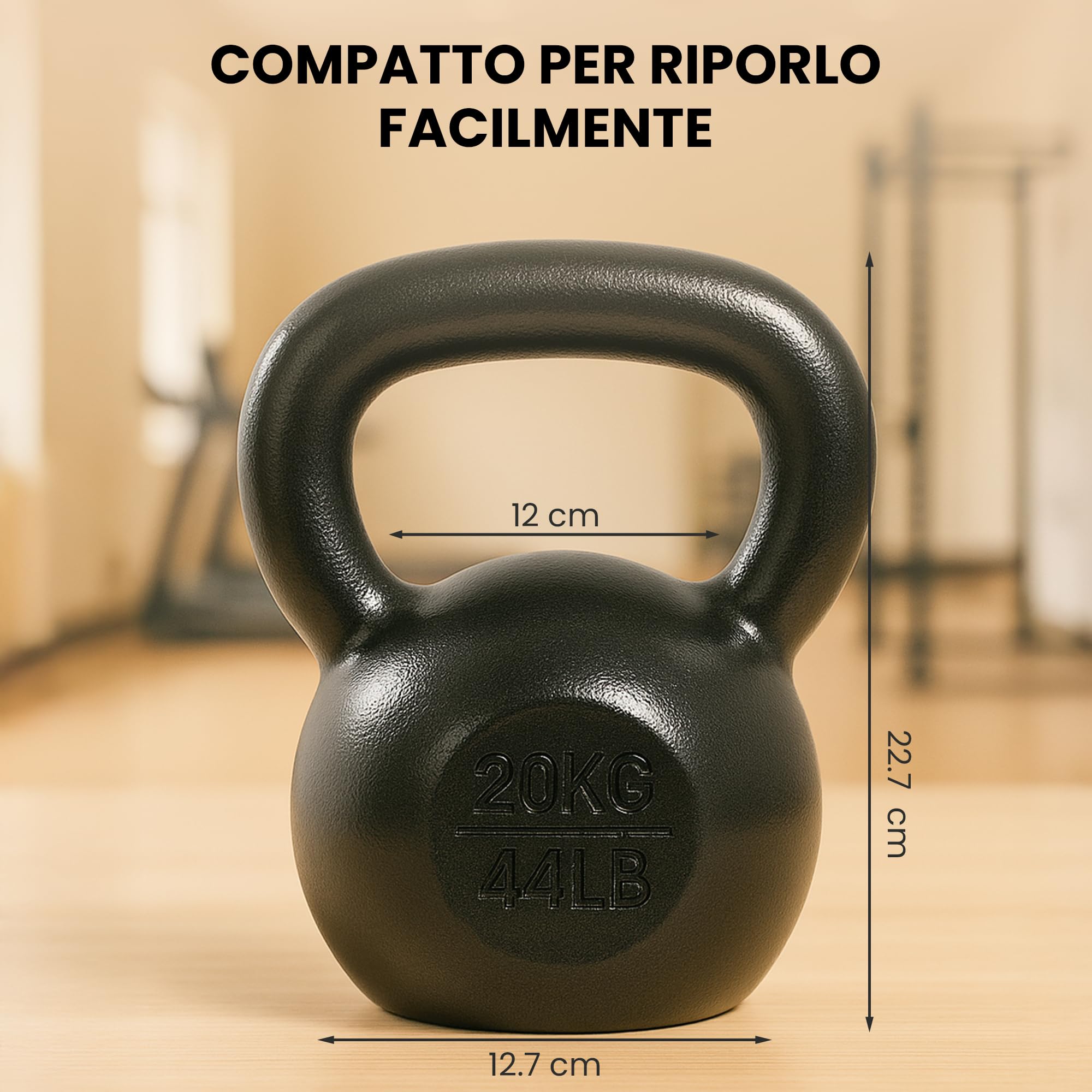 unycos - Kettlebell 20 kg in Ghisa con Rivestimento Resistente, Peso con Impugnatura Ergonomica Antiscivolo, Compatto e Facile da Trasportare per Palestra, Fitness, Bodybuilding, Muscoli (Nero)