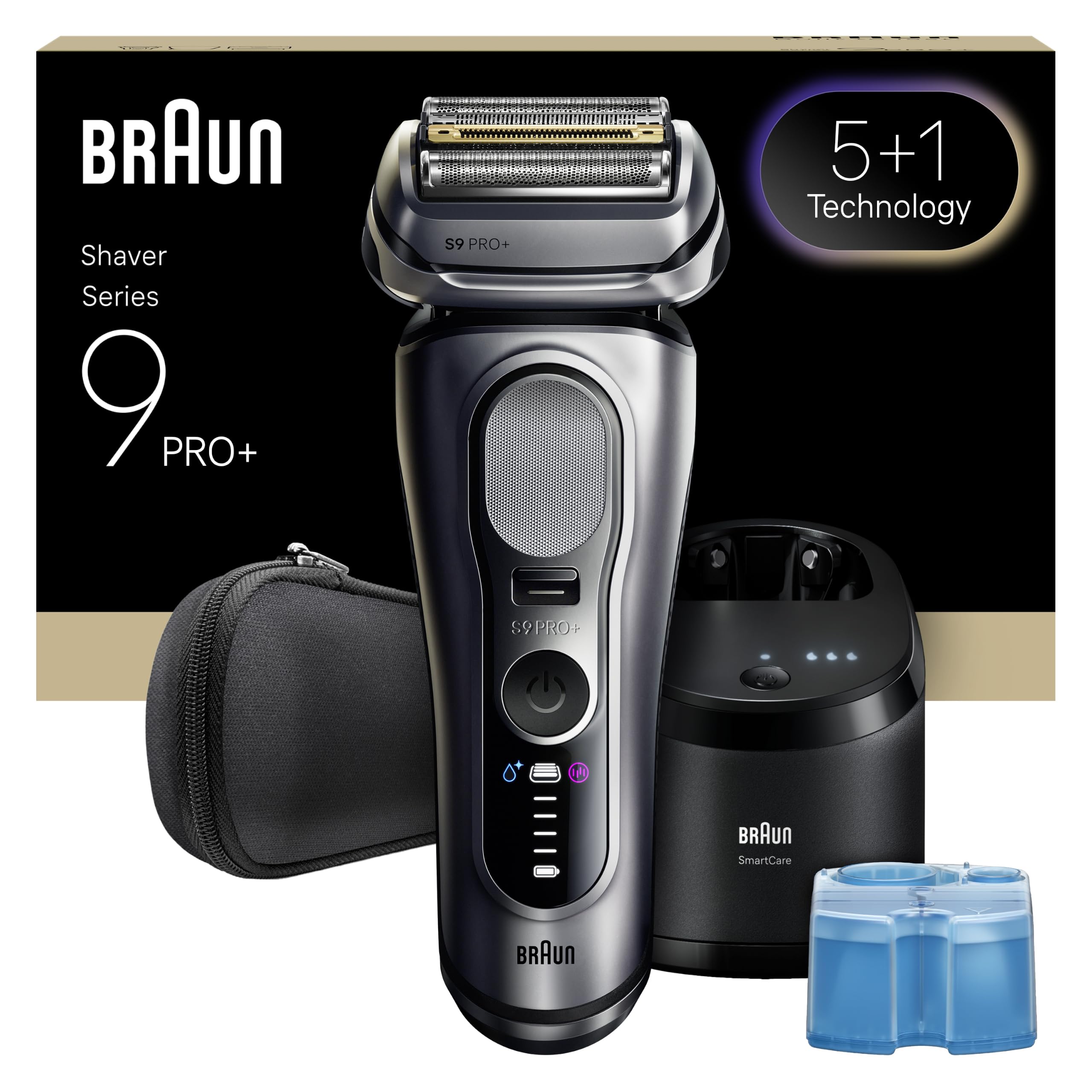 Braun Series 9 Pro+ Rasoir Électrique, 5+1 Ultra Mince Lame de Précision, SensoAdapt, SmartCare Centre de Nettoyage 6 en 1, Rasoir pour Hommes Humide et Sec, 9667CC, Argent