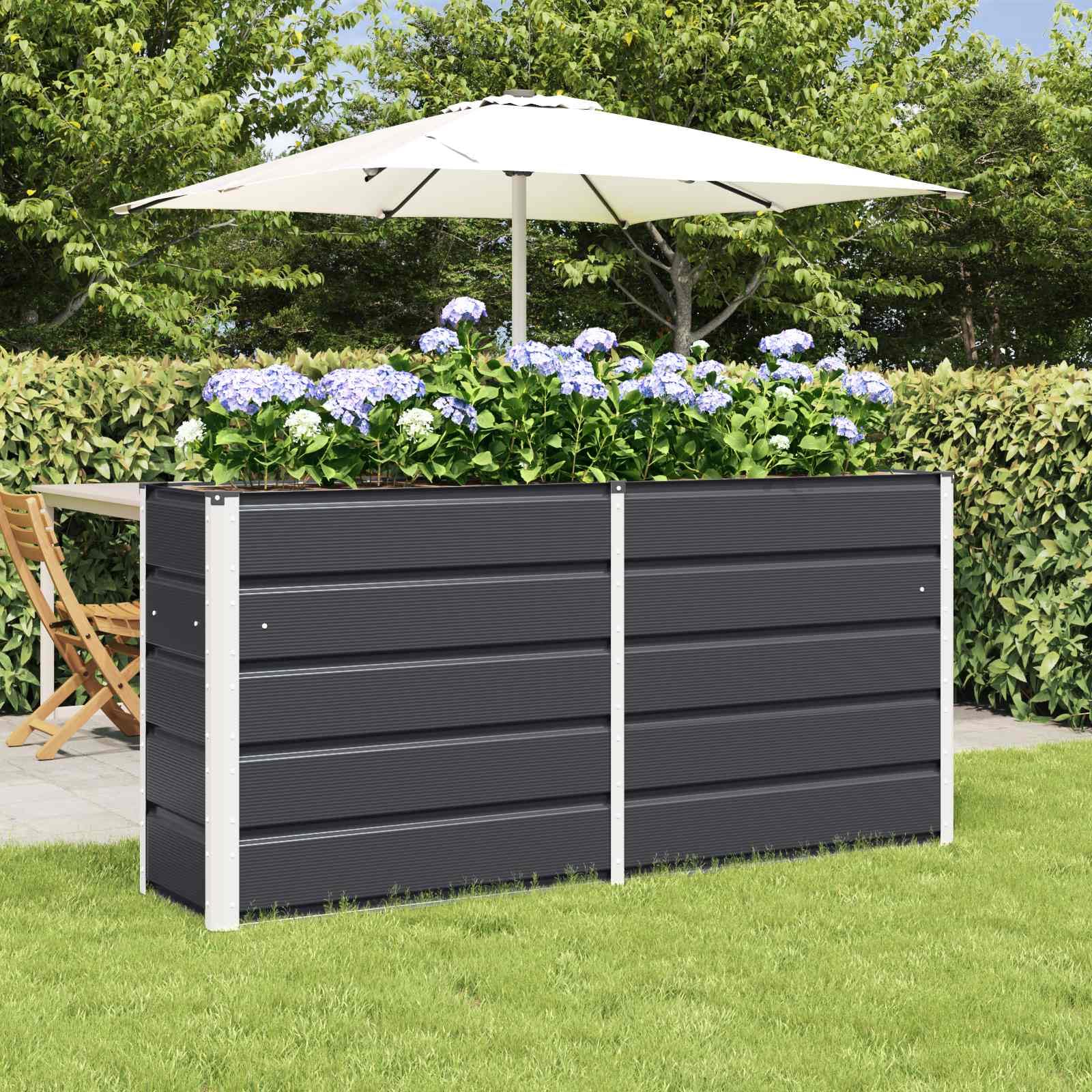 Pflanzkübel Anthrazit 160 x 40 x 75 cm - Großer Übertopf aus Stahl für Garten, Terrasse und Balkon - Modernes Pflanzgefäß im Industrial Design für Innen und Außen