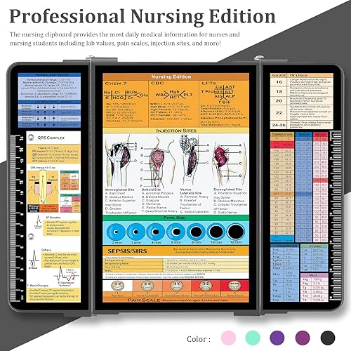 Miniatura 2 de Portapapeles de enfermería de aluminio de 3 capas plegables para enfermeras, bloc de notas, tamaño de bolsillo con edición médica y enfermería,