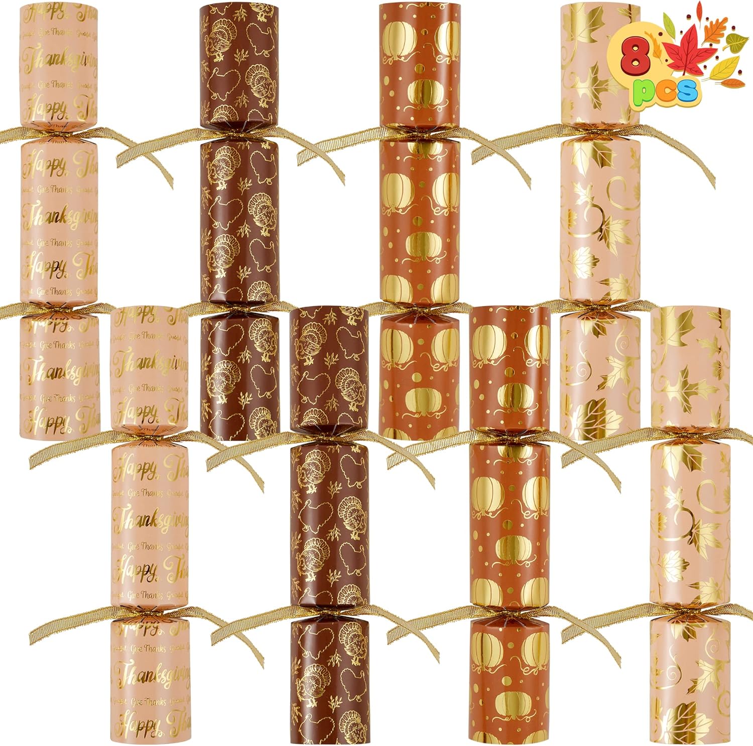 JOYIN 8 PACK Thanksgiving No Snap Party Favor, Golden Style Thanksgiving Party Games for Fall Holiday, No Snap Party Table Favor Set with Joke Dice & Gifts for Kids Adults