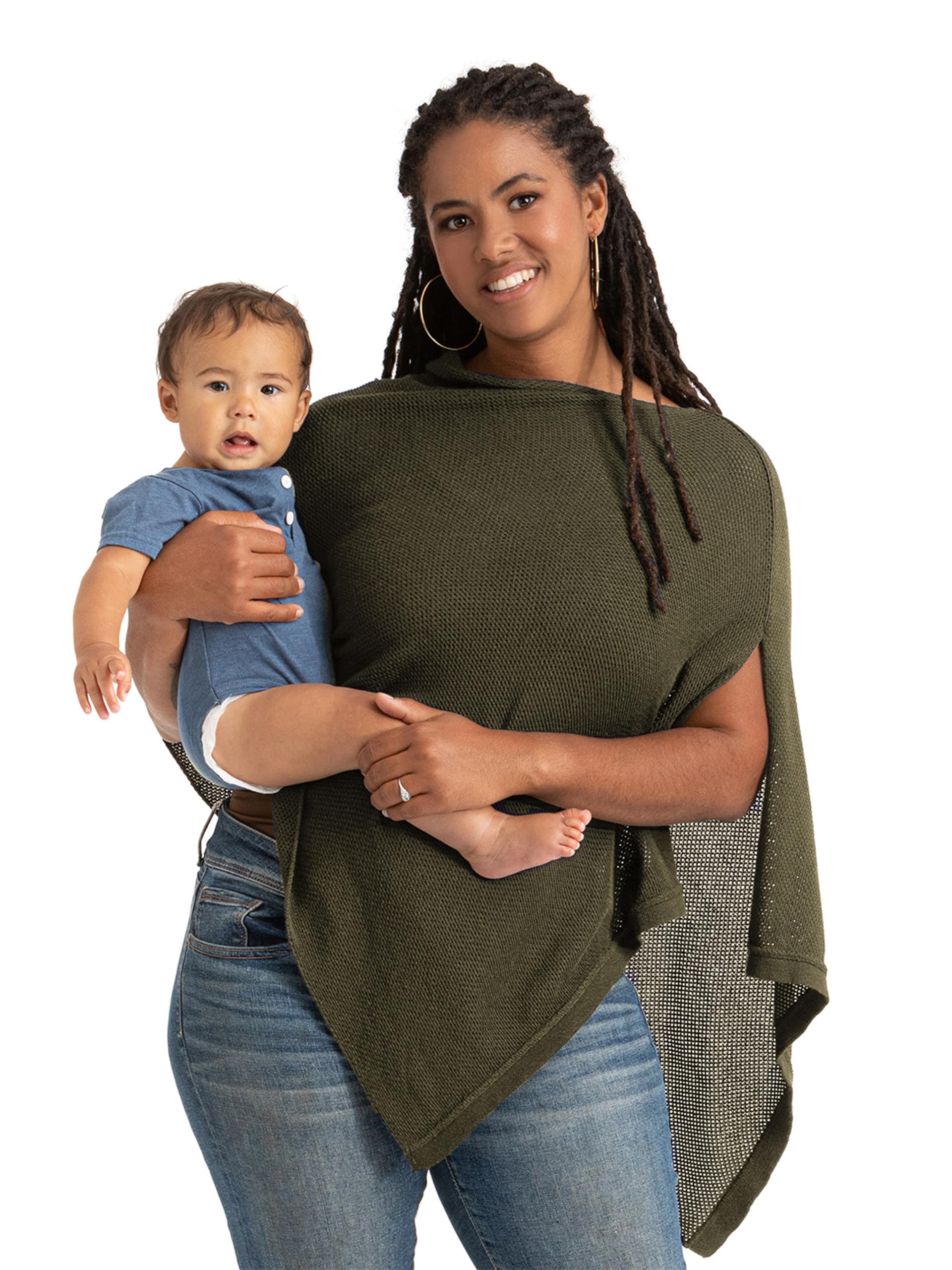 We are Amma | The Cocoon™ - Newborn Essentials Must Haves: Nursing Cover for Breast Feeding Essentials | Nursing Sweater Used as Breastfeeding Cover (Olive, One Size)