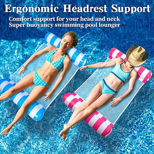 Miniatura 5 de 358 Pack Pool Hammock Upgrated Water Pool Floats, 4-in-1 (Hammock, Saddle, Lounge Chair, Drifter) Multi-Purpose Water Pool Float, Non-Stick PVC