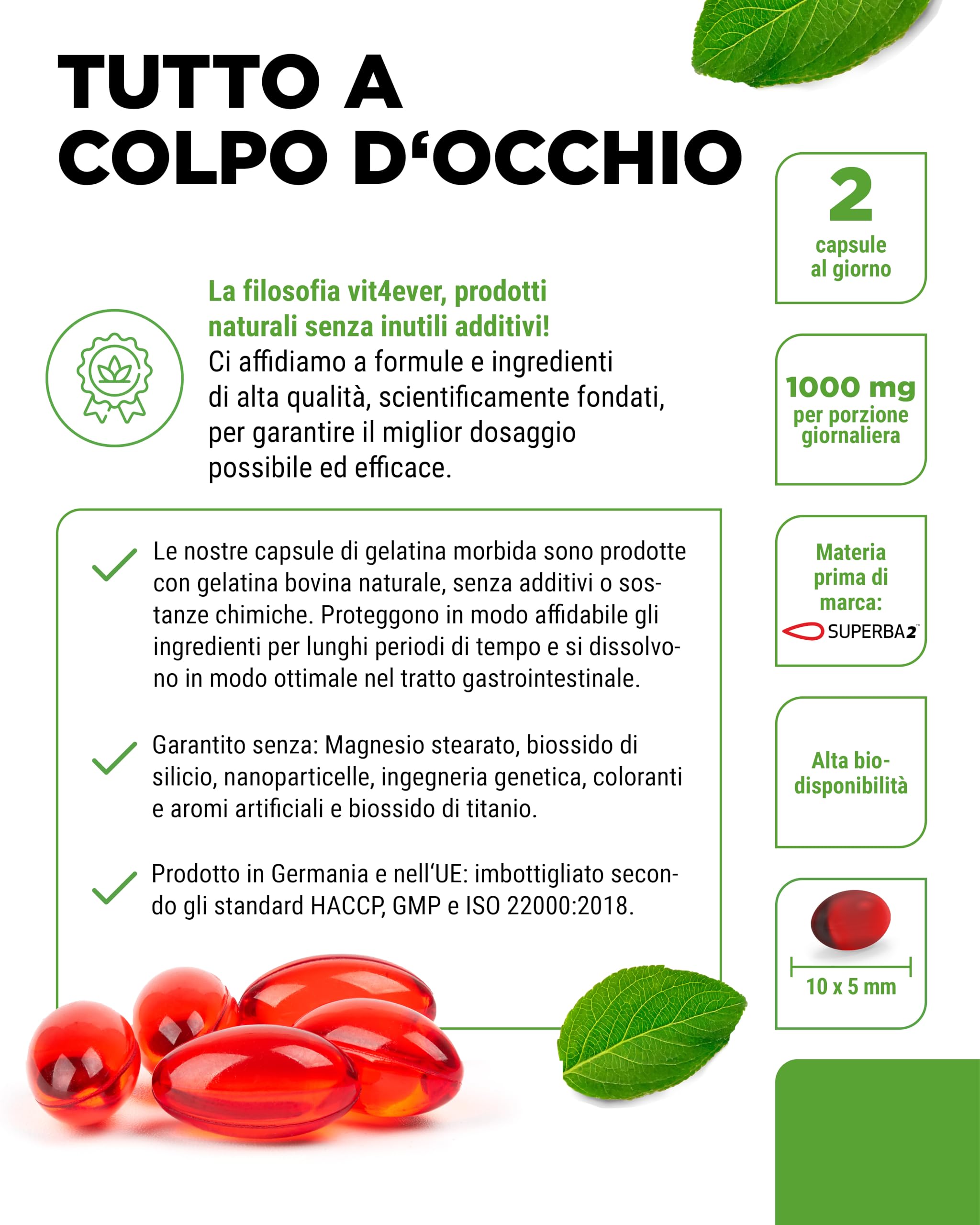 Krill Oil - 120 Capsule - Premium: Superba Antarctic Krill Oil - Ricco di EPA + DHA + Astaxantina + Fosfolipidi + Acidi grassi Omega 3 - Da coltivazione sostenibile.