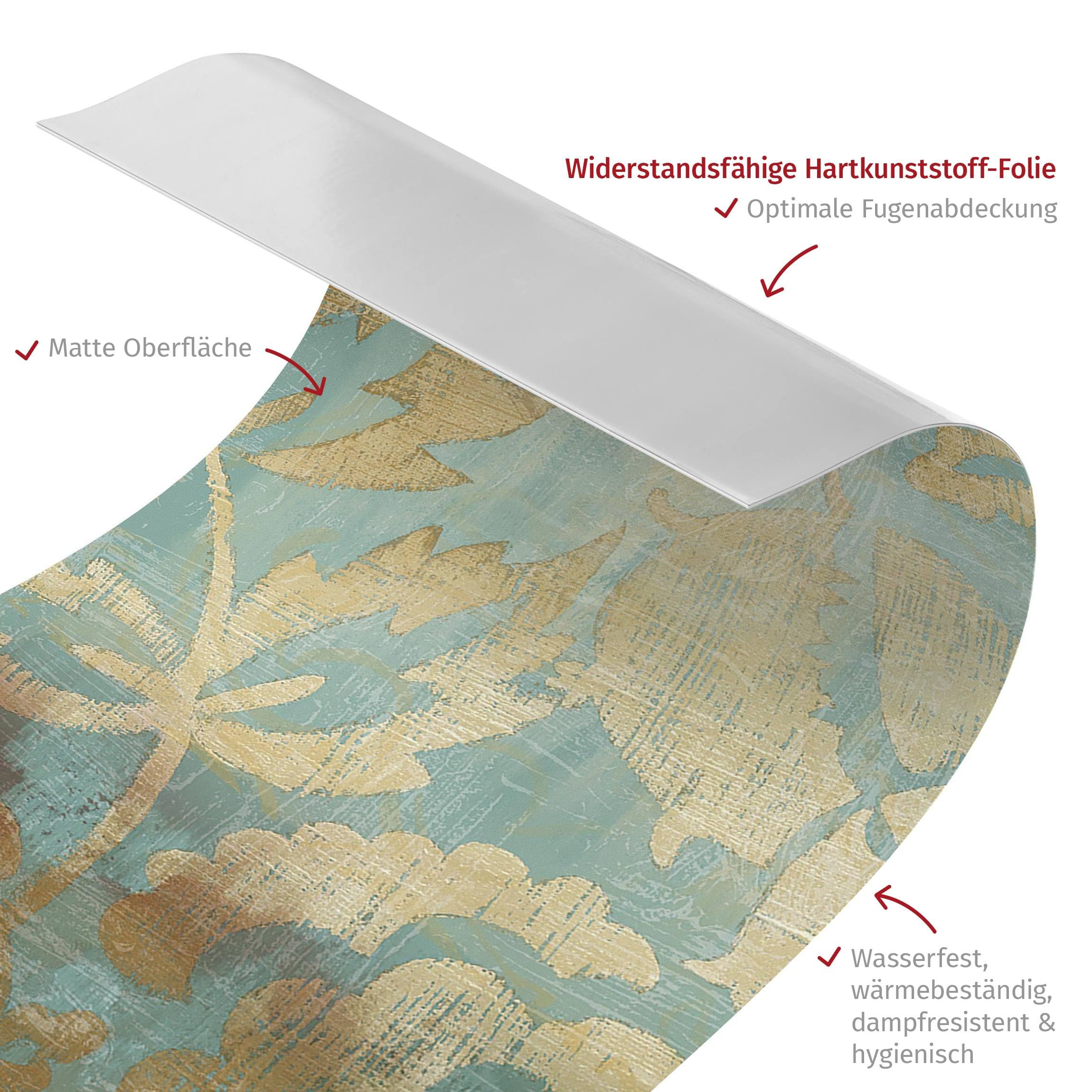 Wandverkleidung Bad selbstklebend wasserfest Muster fugenlos Wandpaneel - made in Germany - Ornament Hartfolie matt gold Badrückwand Vintage statt Fliesen 1093-P (175x50cm)
