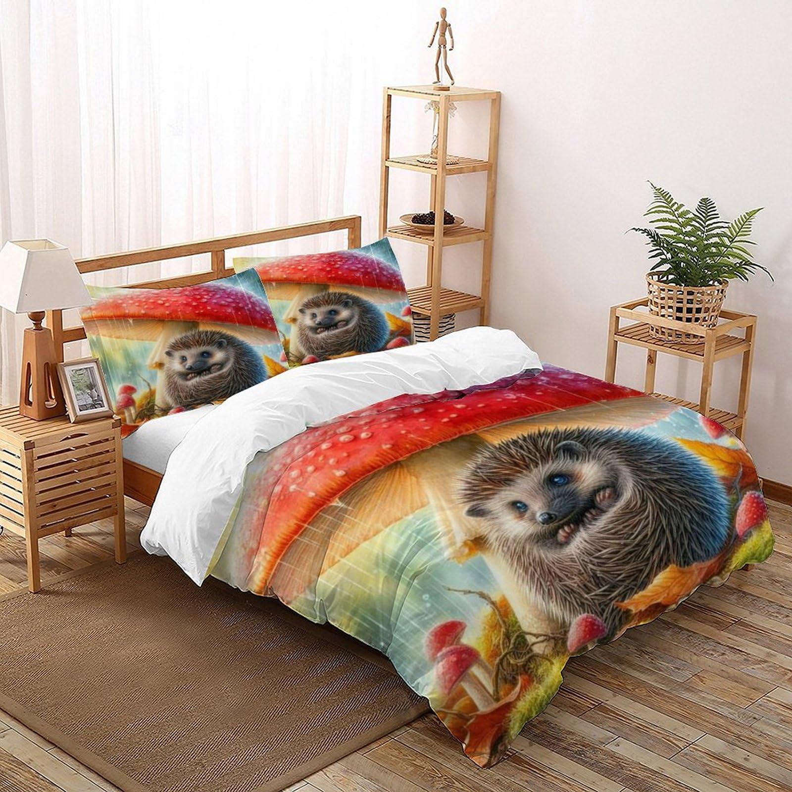 Housse de couette cute animal pour chambre d'adulte créative et parure de lit champignon 3 pièces