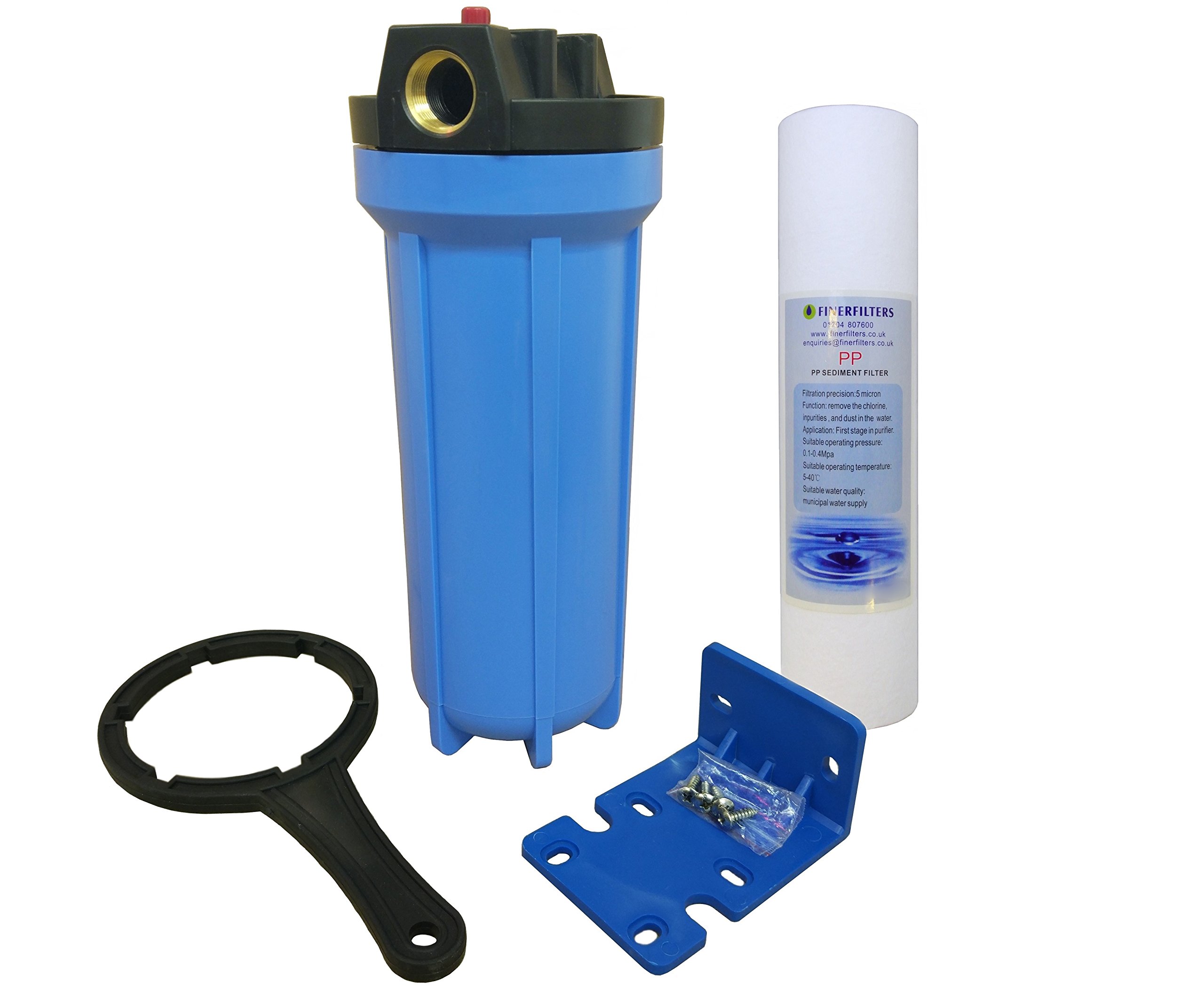 Boîtier de filtre standard bleu de 25,4 cm avec ports de 1,9 cm, soupape de réduction de pression et filtre à sédiments