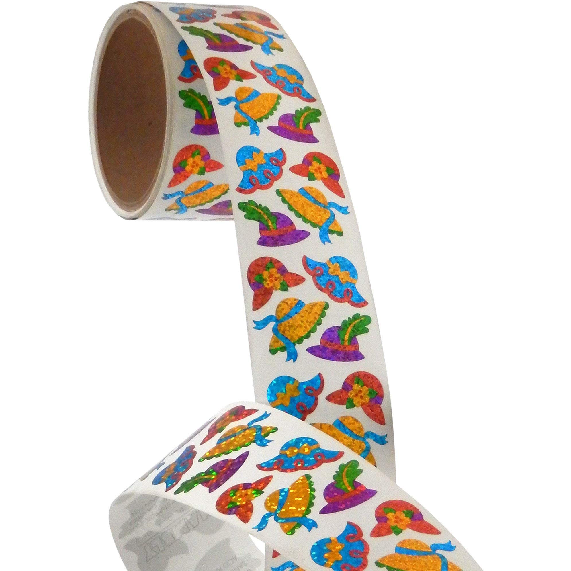JILLSON & ROBERTS Bulk Roll Prismatic Stickers, Mini Hats - 100 Repeats